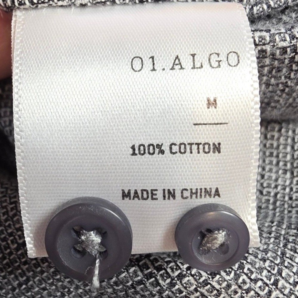 01.ALGO Mens M Slim Fit Textured Long Sleeve Button Up in Gray - Picture 9 of 10